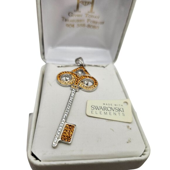 Sterling Silver 925 Key Pendant Necklace Swarovski Crystals 18" - Picture 16 of 16